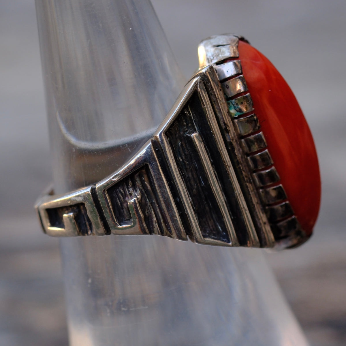 Vintage Sterling Coral Ring 5.75