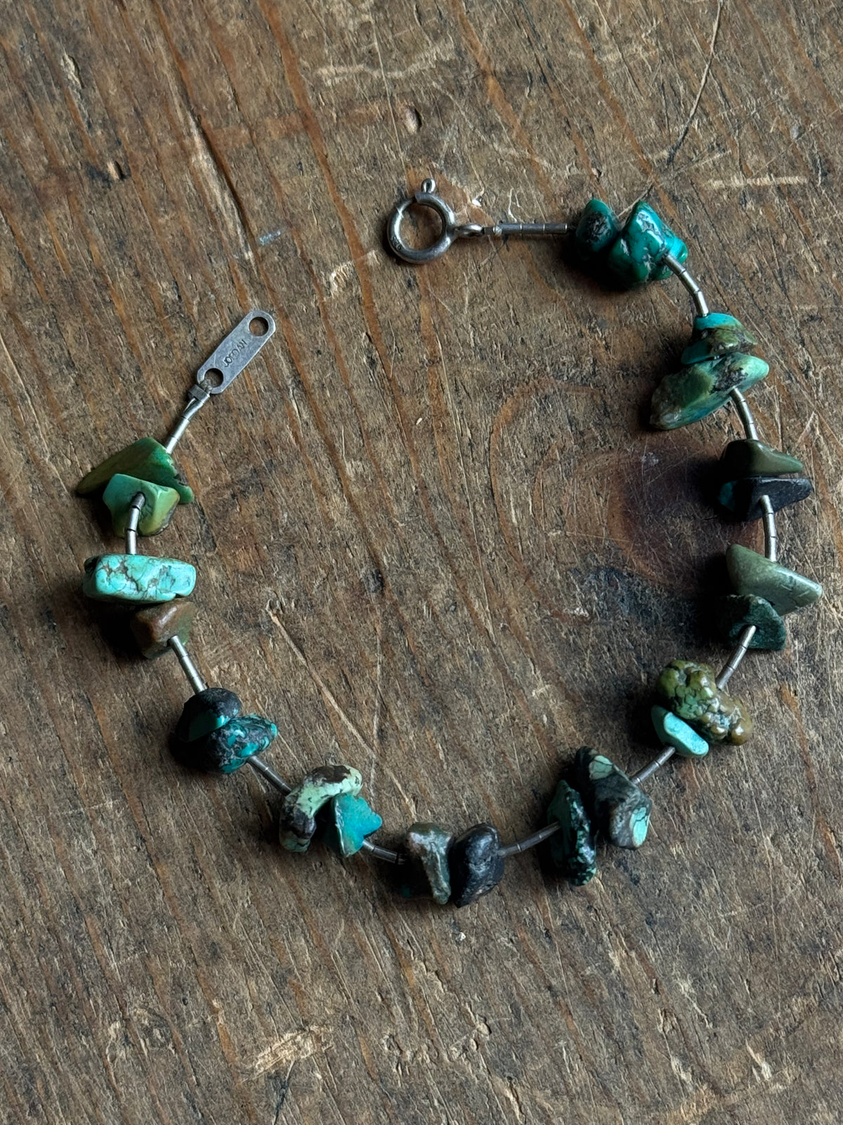 Vintage Sterling Silver Raw Turquoise Beaded Bracelet