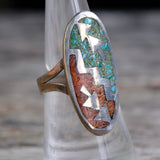 Vintage Sterling Turquoise and Coral Inlay Ring 7.75