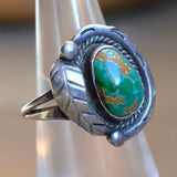 Vintage Sterling Turquoise Feather Ring 6.25
