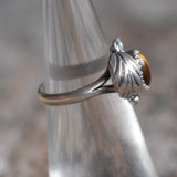 Vintage Sterling Tigers Eye Feather Ring 4.25