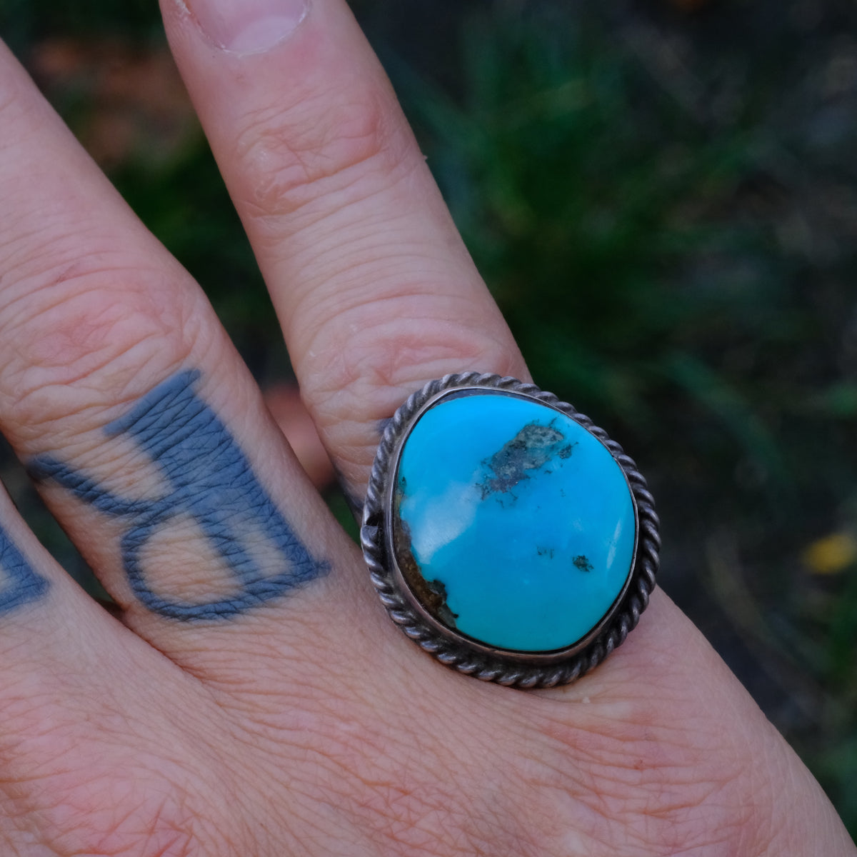 Vintage Sterling Turquoise Roper Ring 6.5