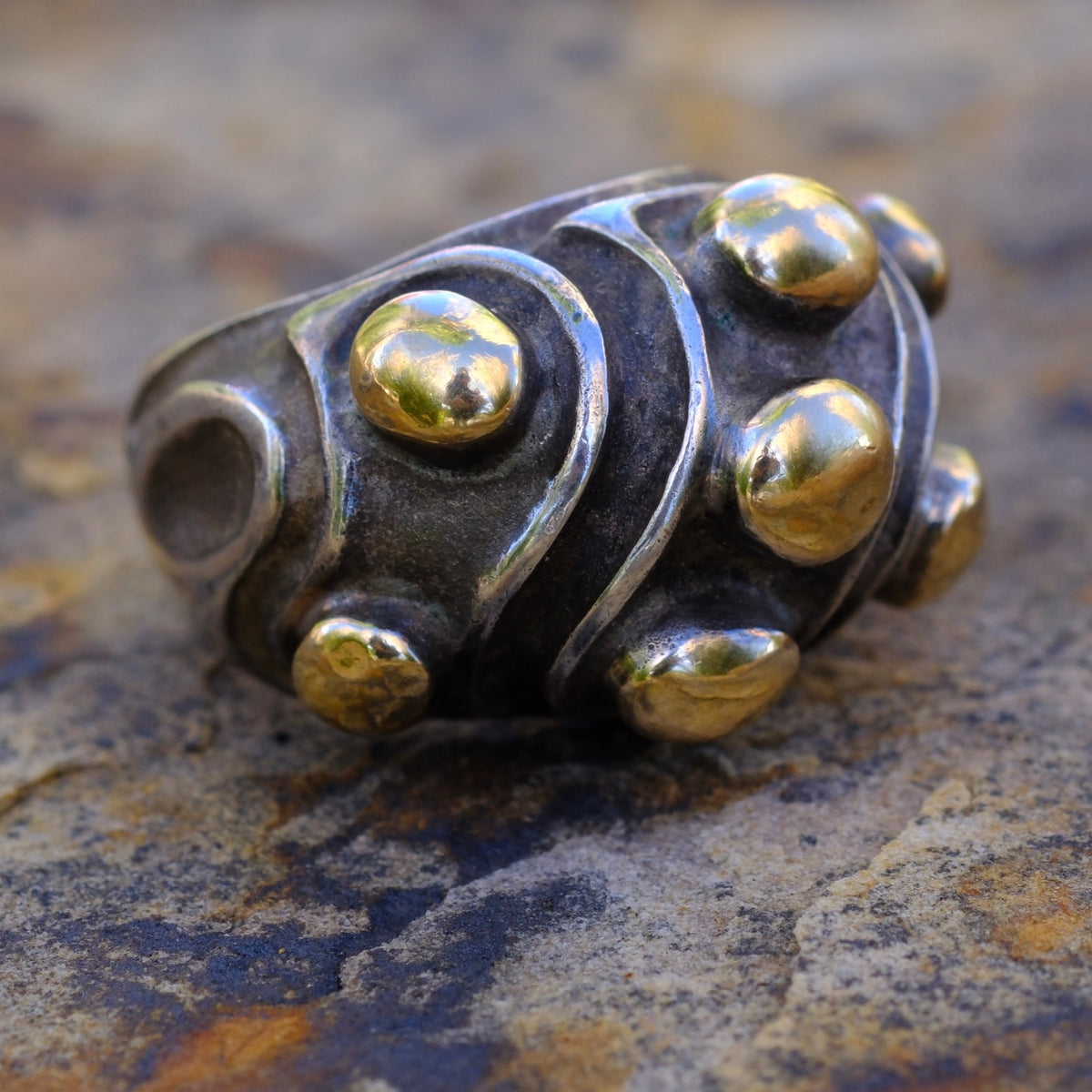 Vintage Sterling and 18K Gold Ring 6.75 Caviar-Lagos