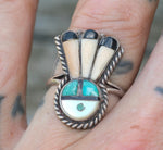 Vintage Sterling Zuni Inlay Ring 6.75
