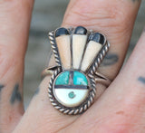 Vintage Sterling Zuni Inlay Ring 6.75