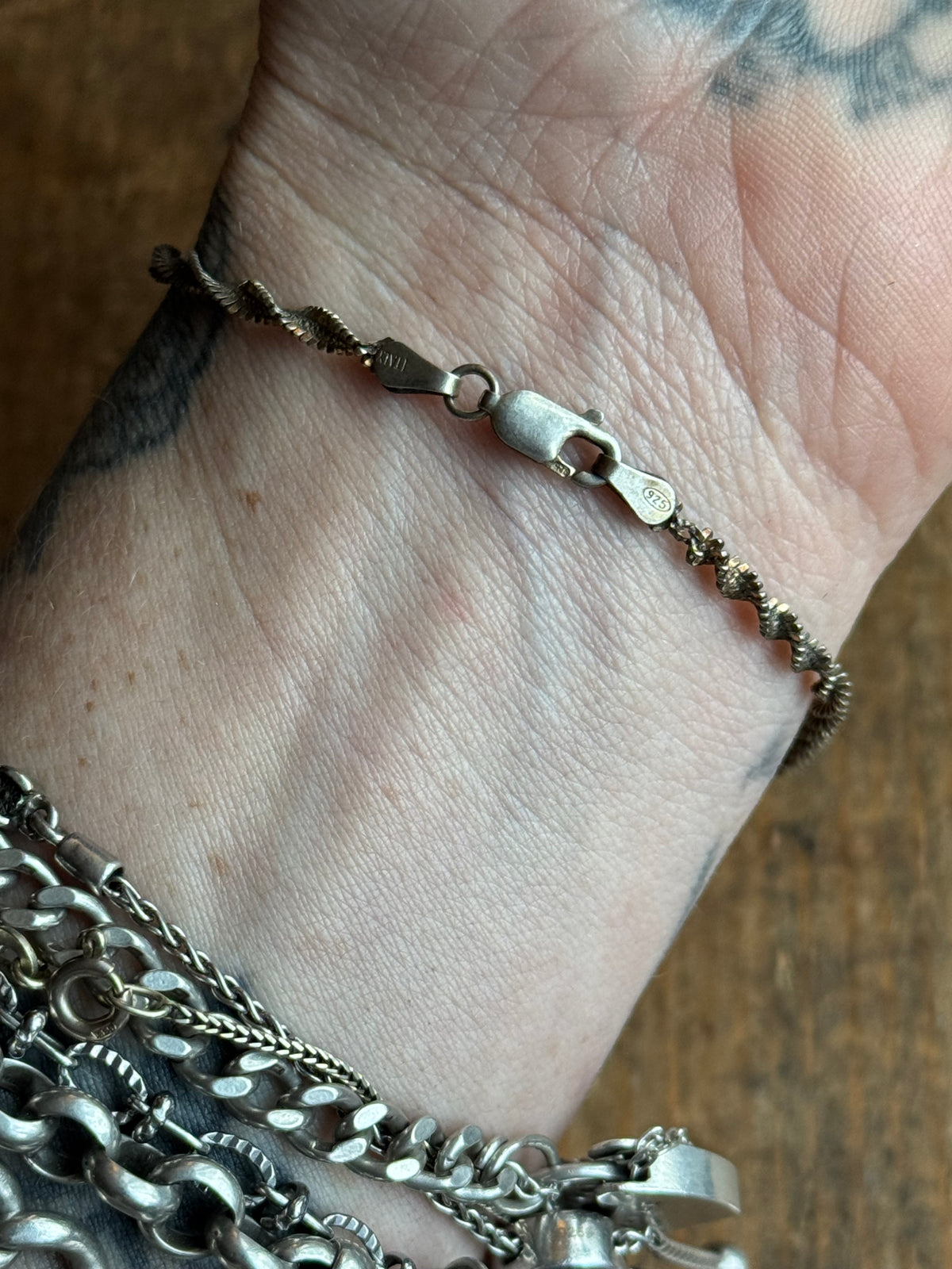 Vintage Sterling Silver Twist Herringbone Chain Bracelet