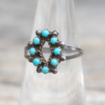 Vintage Sterling Turquoise Cluster Ring 6.75