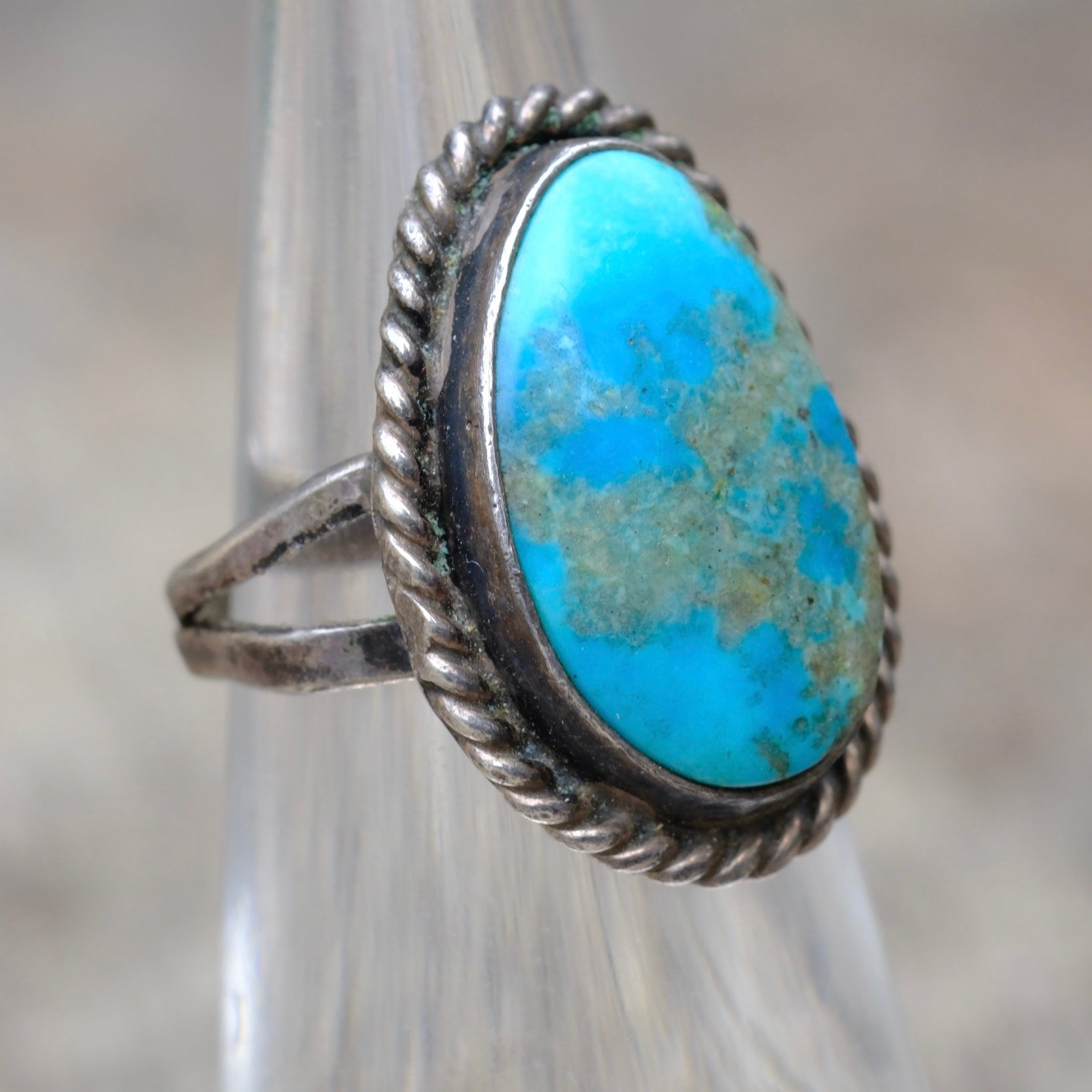 Vintage Sterling Turquoise Roper Ring 4.25