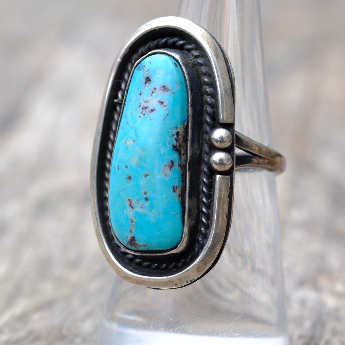 Vintage Sterling Turquoise Roper Ring 6.25