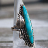 Vintage Sterling Turquoise Feather Ring 5.5