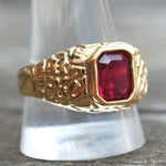 Vintage Gold Plated Red Glass Signet Ring 12.25