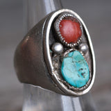 Vintage Sterling Turquoise and Coral Ring 8