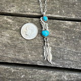 Vintage Sterling 2-Stone Turquoise Feather Necklace