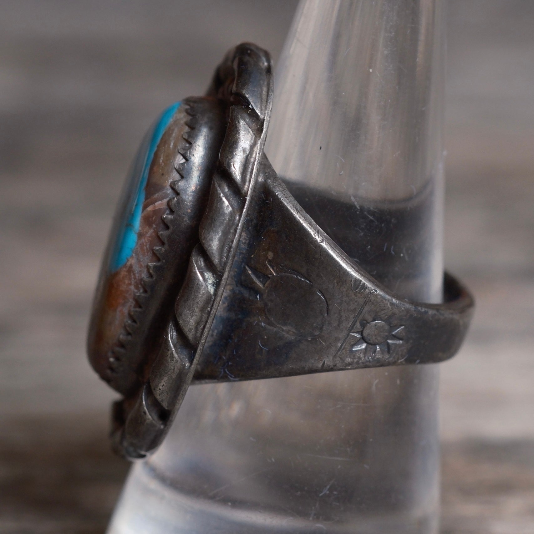Vintage Sterling Turquoise Roper Ring 8.25