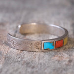 Vintage Sterling Multi Stone Inlay Cuff