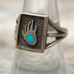 Vintage Sterling Turquoise Bear Paw Ring 7.5
