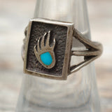 Vintage Sterling Turquoise Bear Paw Ring 7.5