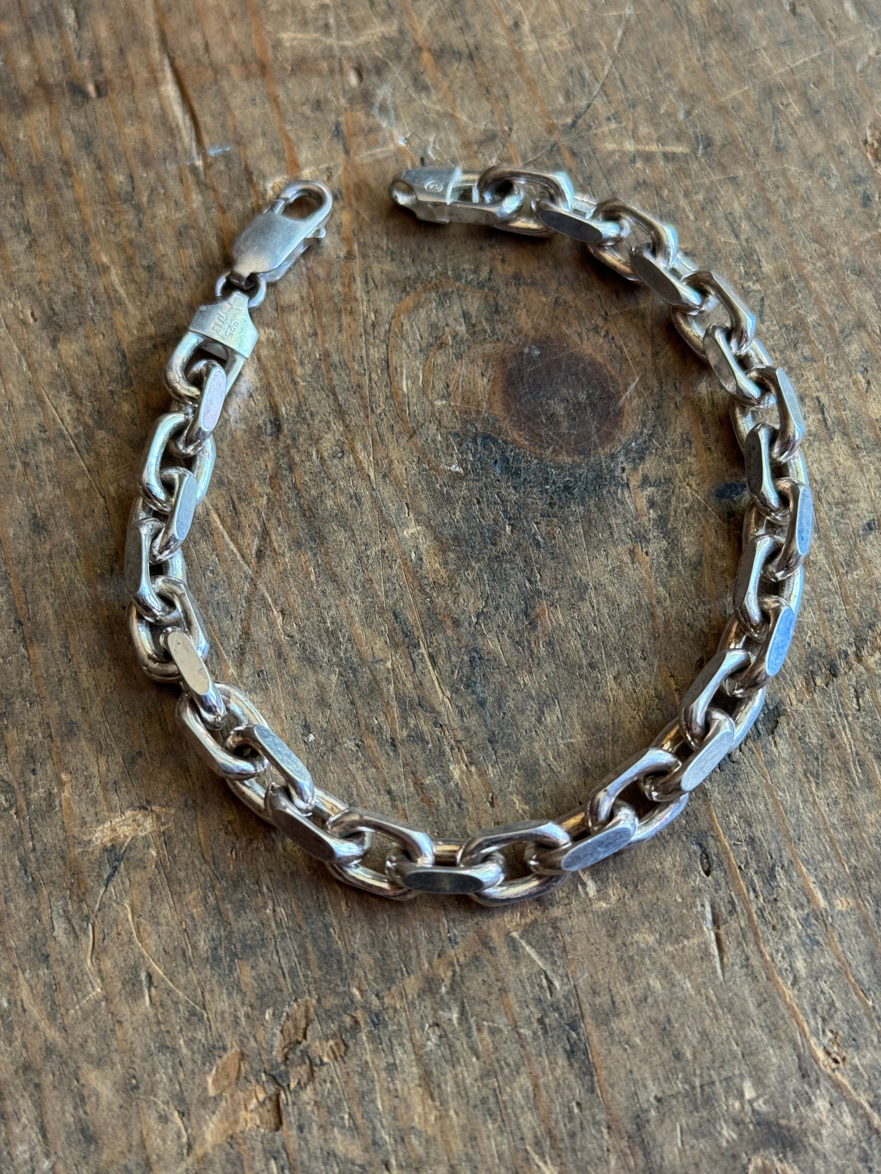 Vintage Sterling Silver Heavy Square Side Cable Chain Bracelet 9"