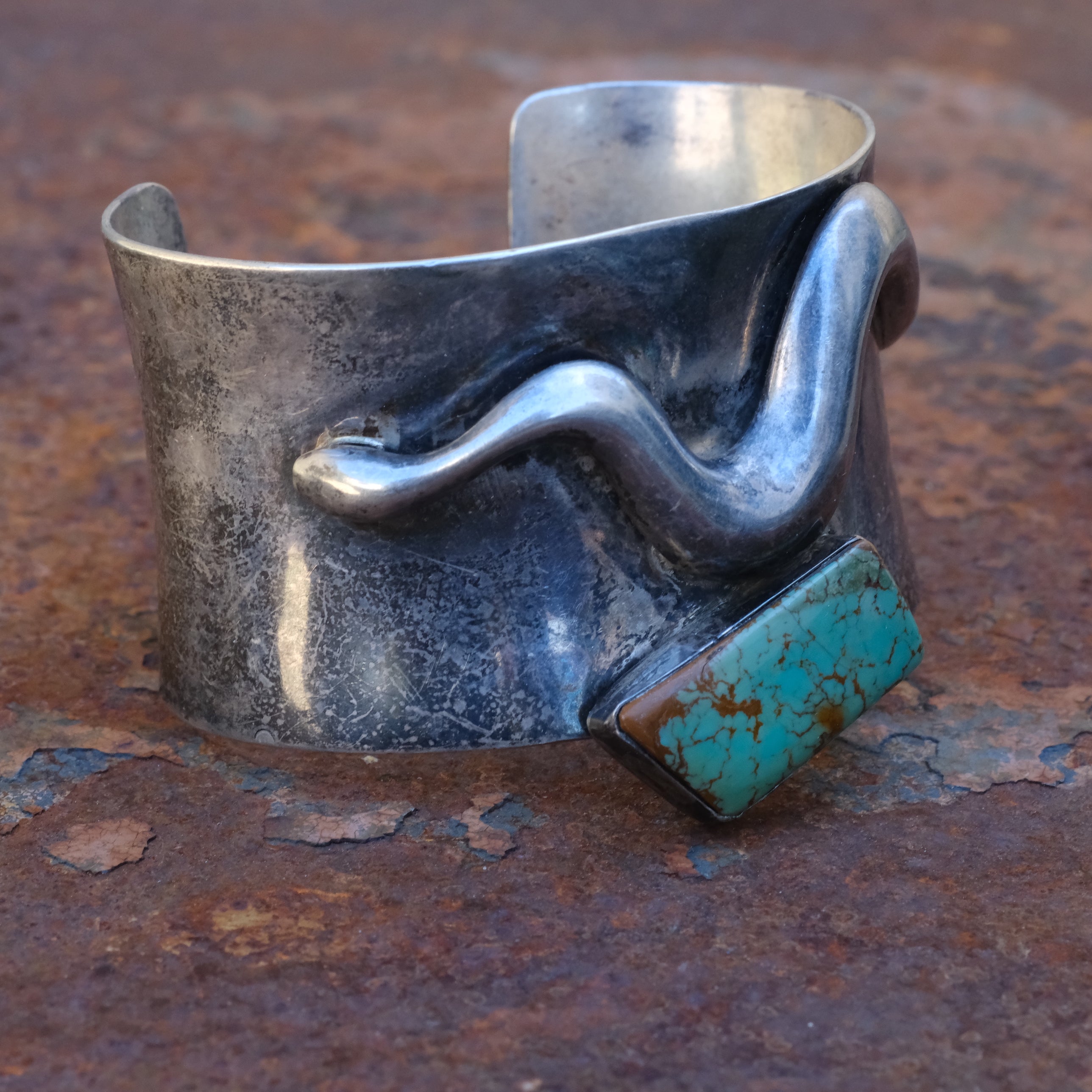 Vintage Sterling Turquoise Wide Cuff Bracelet