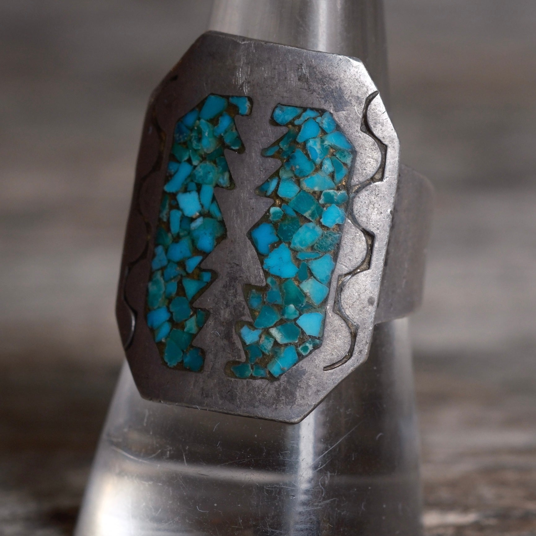 Vintage Sterling Crushed Turquoise Inlay Ring 8.25
