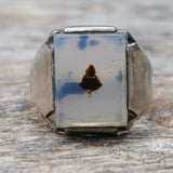Vintage Sterling Agate Signet Ring 8.25
