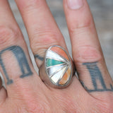 Vintage Sterling Multistone Inlay Ring 9.5