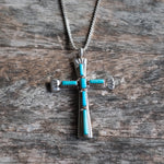 Vintage Sterling 7-Stone Coral Cross Necklace