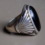 Vintage Sterling Onyx Ribbed Band Ring 10.25