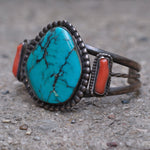 Vintage Sterling Turquoise and Coral Cuff