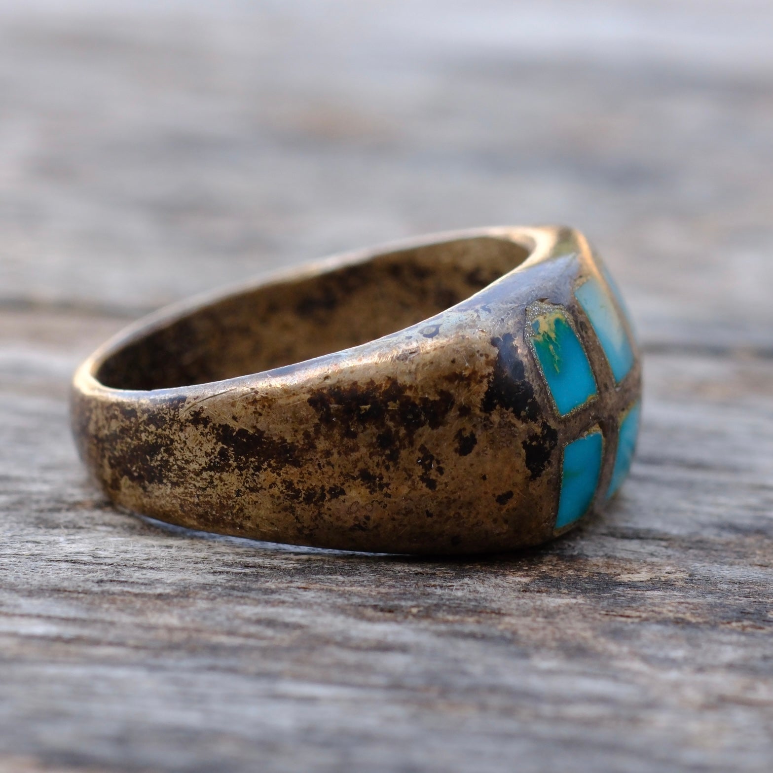 Vintage Sterling Turquoise Inlay Ring 8.5