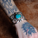 Vintage Sterling Turquoise Sandcast Cuff Bracelet 74.7 Grams