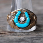 Vintage Sterling Turquoise and CZ Horseshoe Ring 15.5