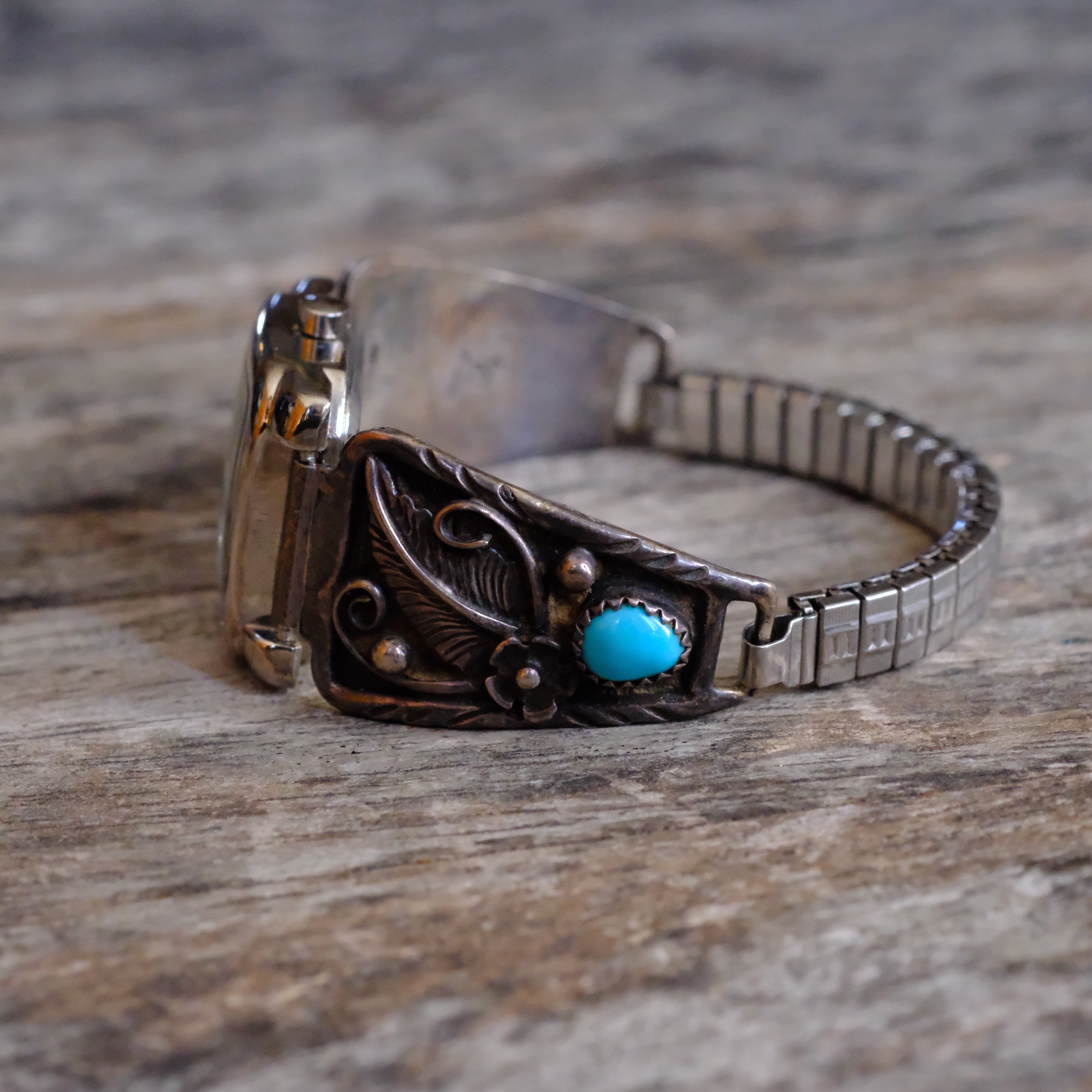 Vintage Sterling Turquoise Feather Watch