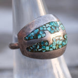 Vintage Sterling Turquoise Chip Inlay Ring 7