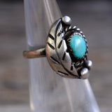 Vintage Sterling Turquoise Feather Ring 3.5