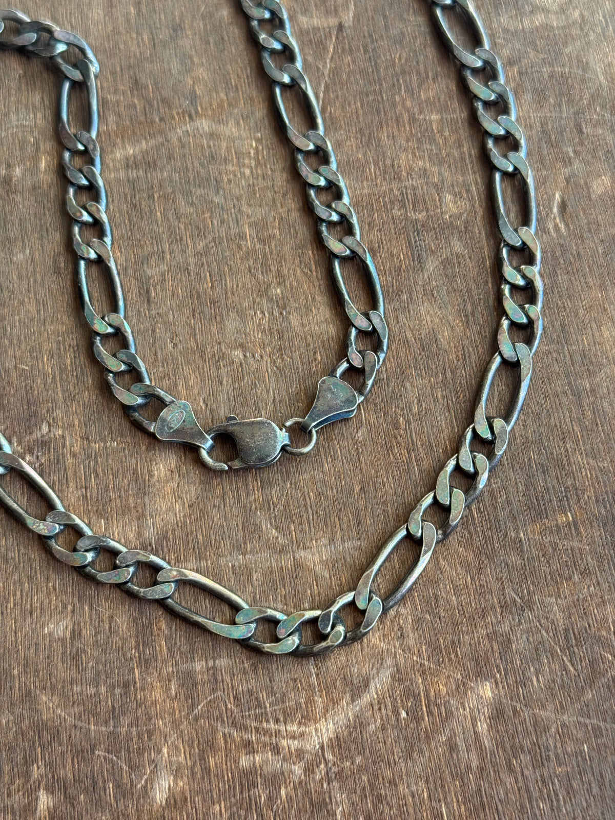 Vintage Sterling Silver 24” Patinaed Figaro Chain