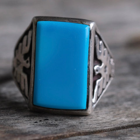 Vintage Sterling Turquoise Thunderbird Ring 11.75