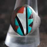 Vintage Sterling Zuni Inlay Ring 10.75