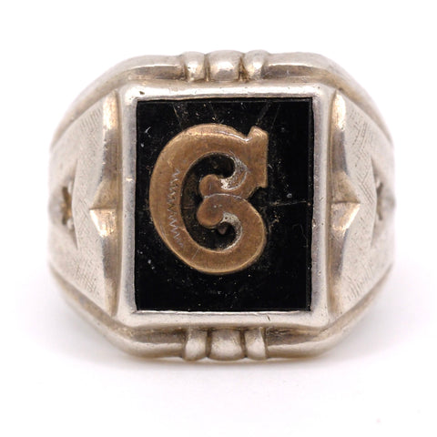 Vintage Sterling C Initial Signet Ring 6.5