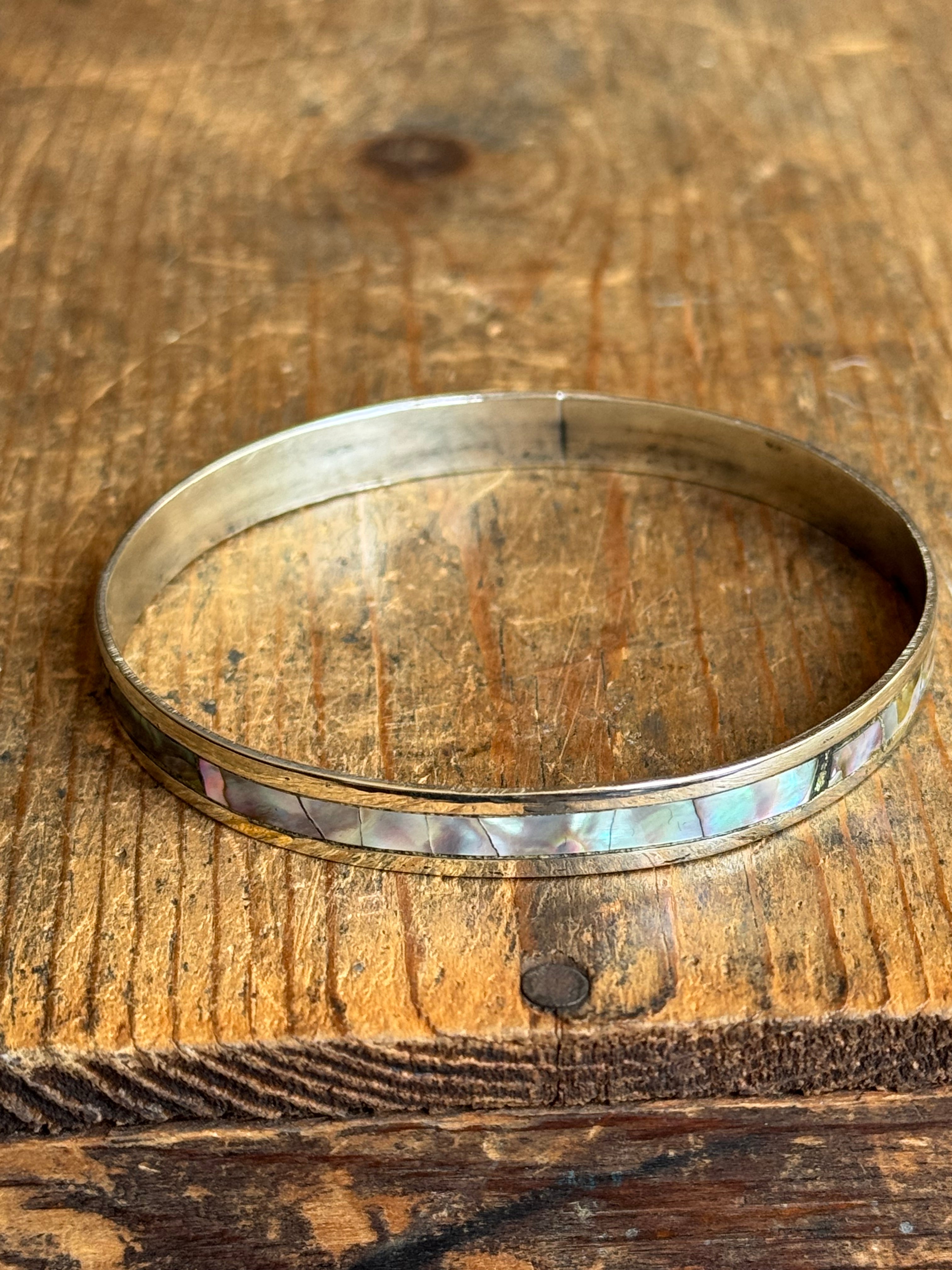 Vintage Sterling Silver Abalone Inlay Bangle