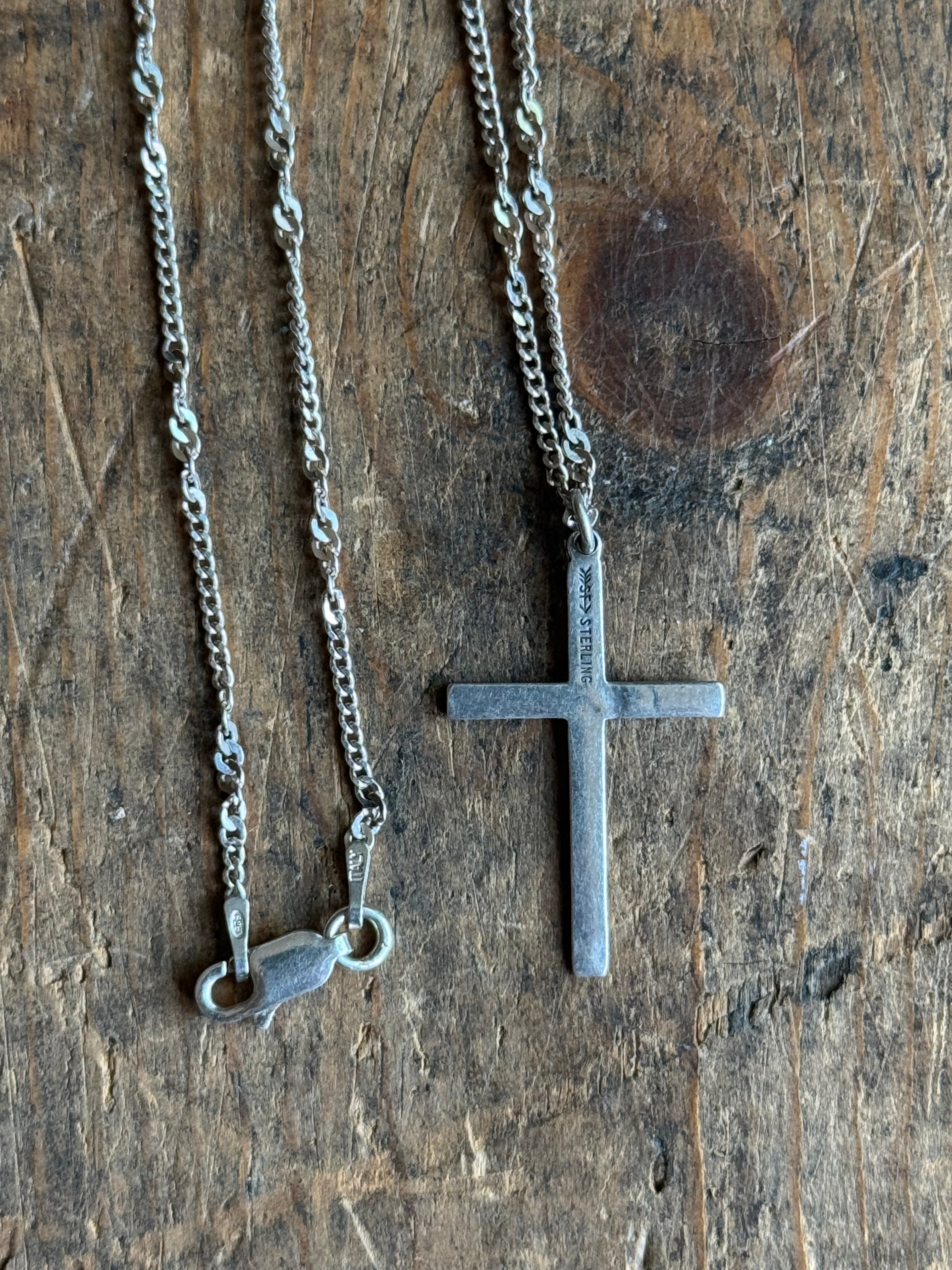 Vintage Sterling Silver Stamped Cross Necklace