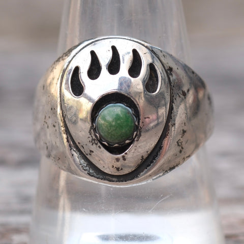 Vintage Sterling Turquoise Bear Paw Ring 10.75