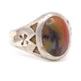 Vintage Sterling Petrified Wood Crossed Arrows Ring 11.25