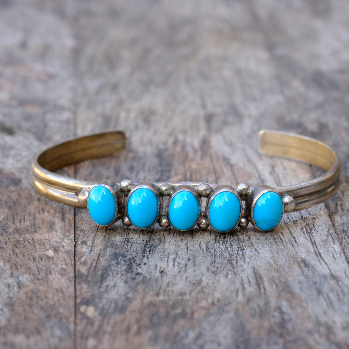 Vintage Sterling 5-Stone Turquoise Cuff Bracelet