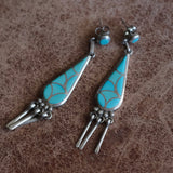 Vintage STerling Turquoise Inlay Earrings