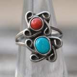 Vintage Sterling Turquoise and Coral Ring 5