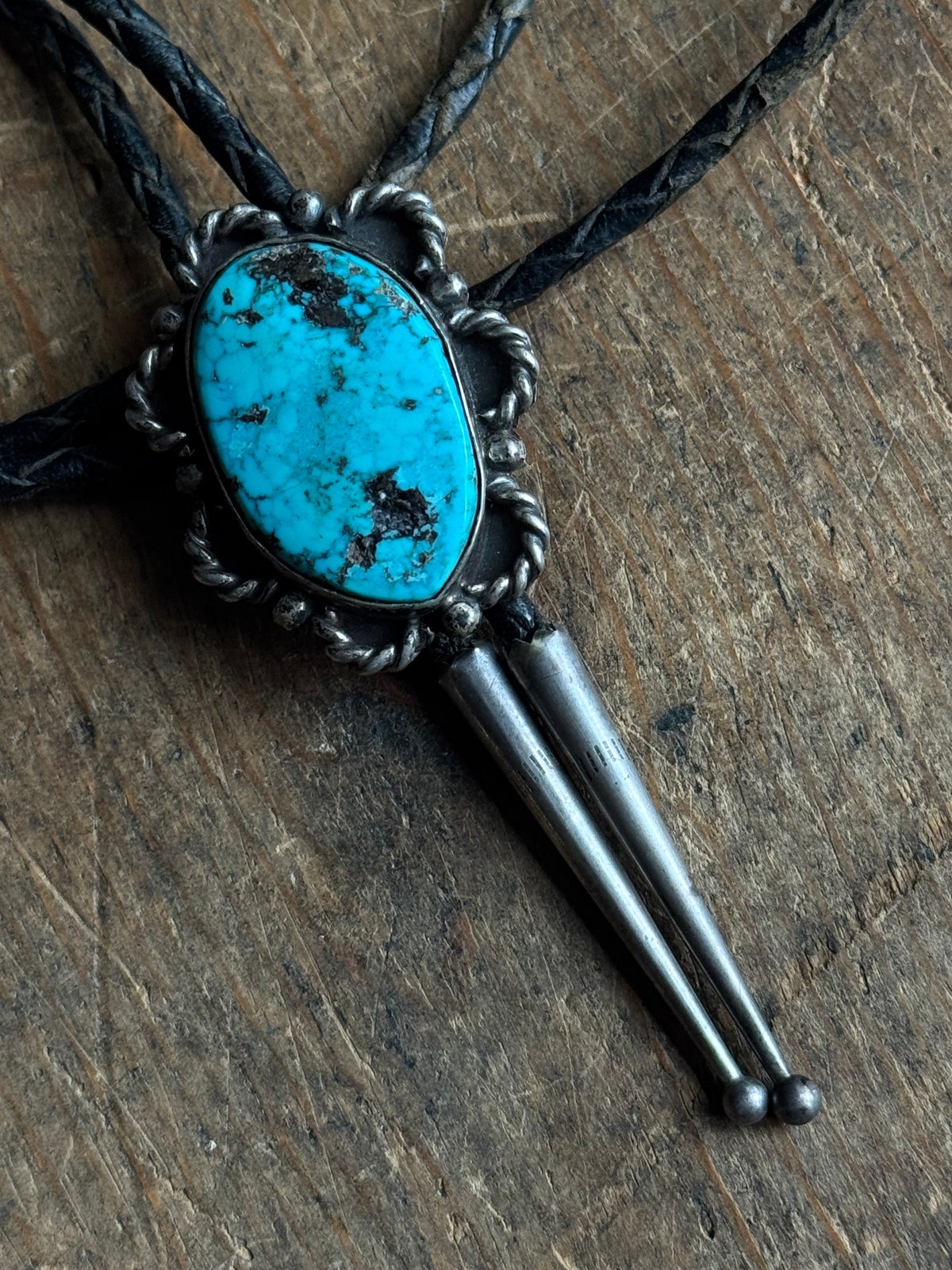 Vintage Sterling Silver Turquoise Florette Bolo