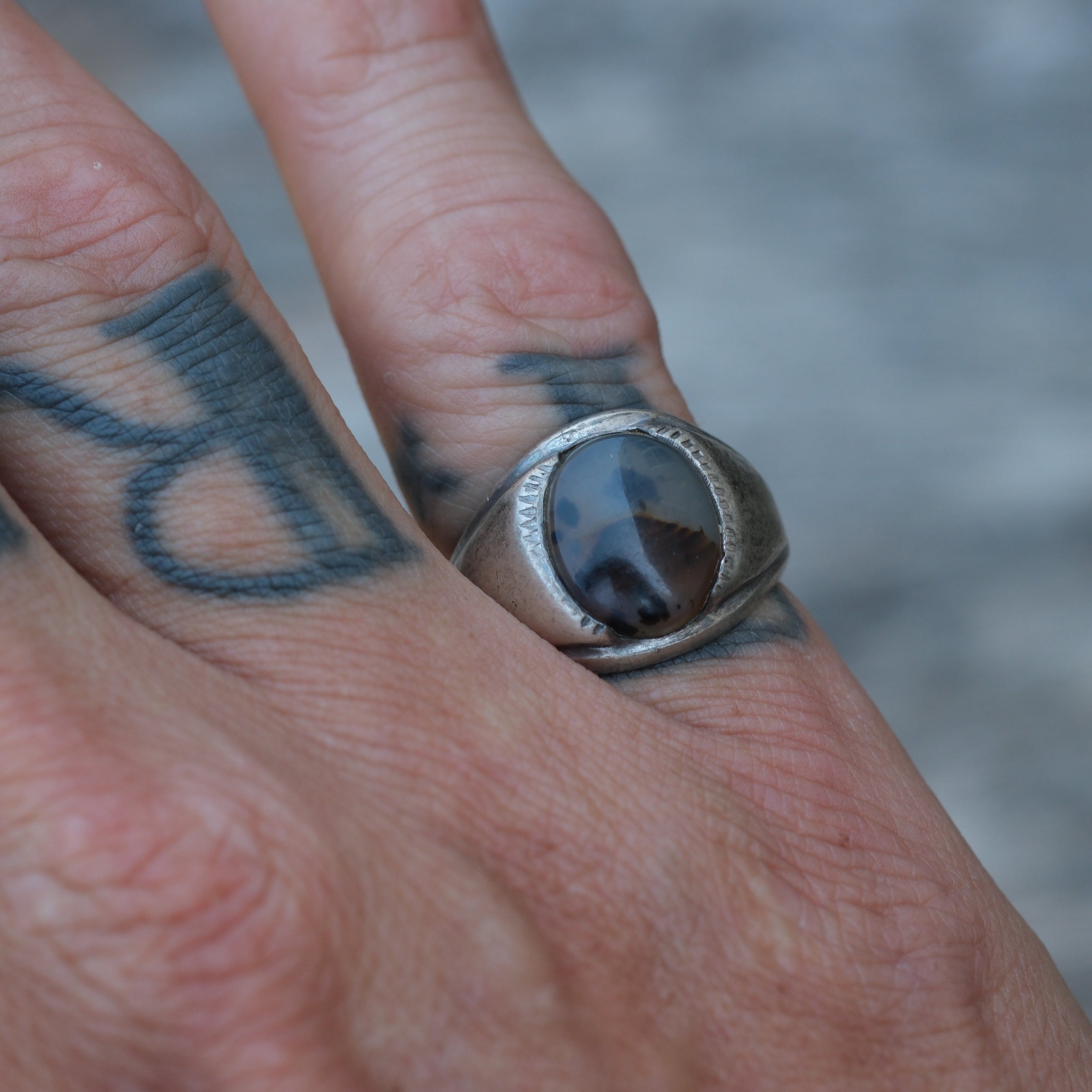 Vintage Sterling Agate Signet Ring 6.5
