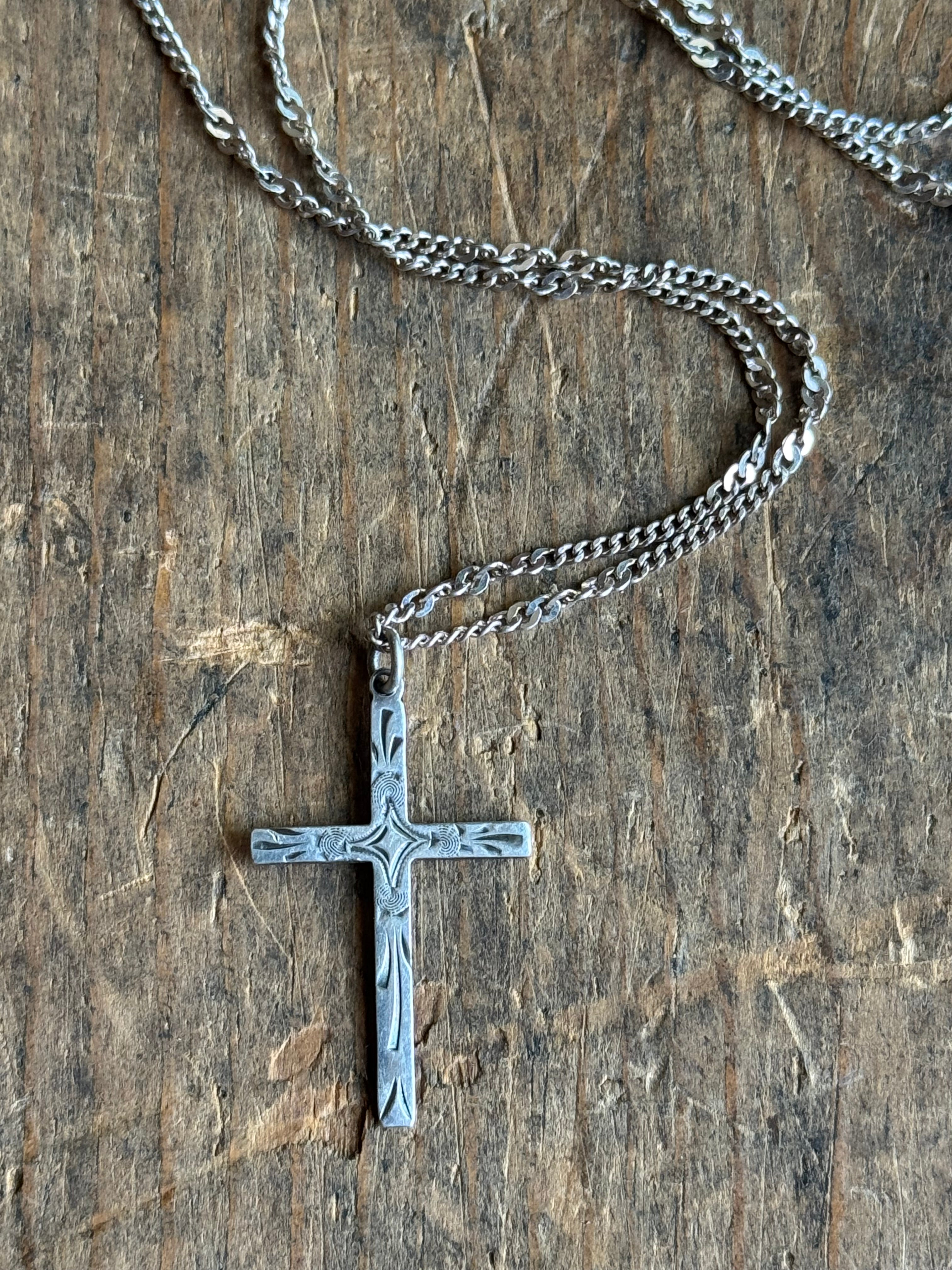 Vintage Sterling Silver Stamped Cross Necklace