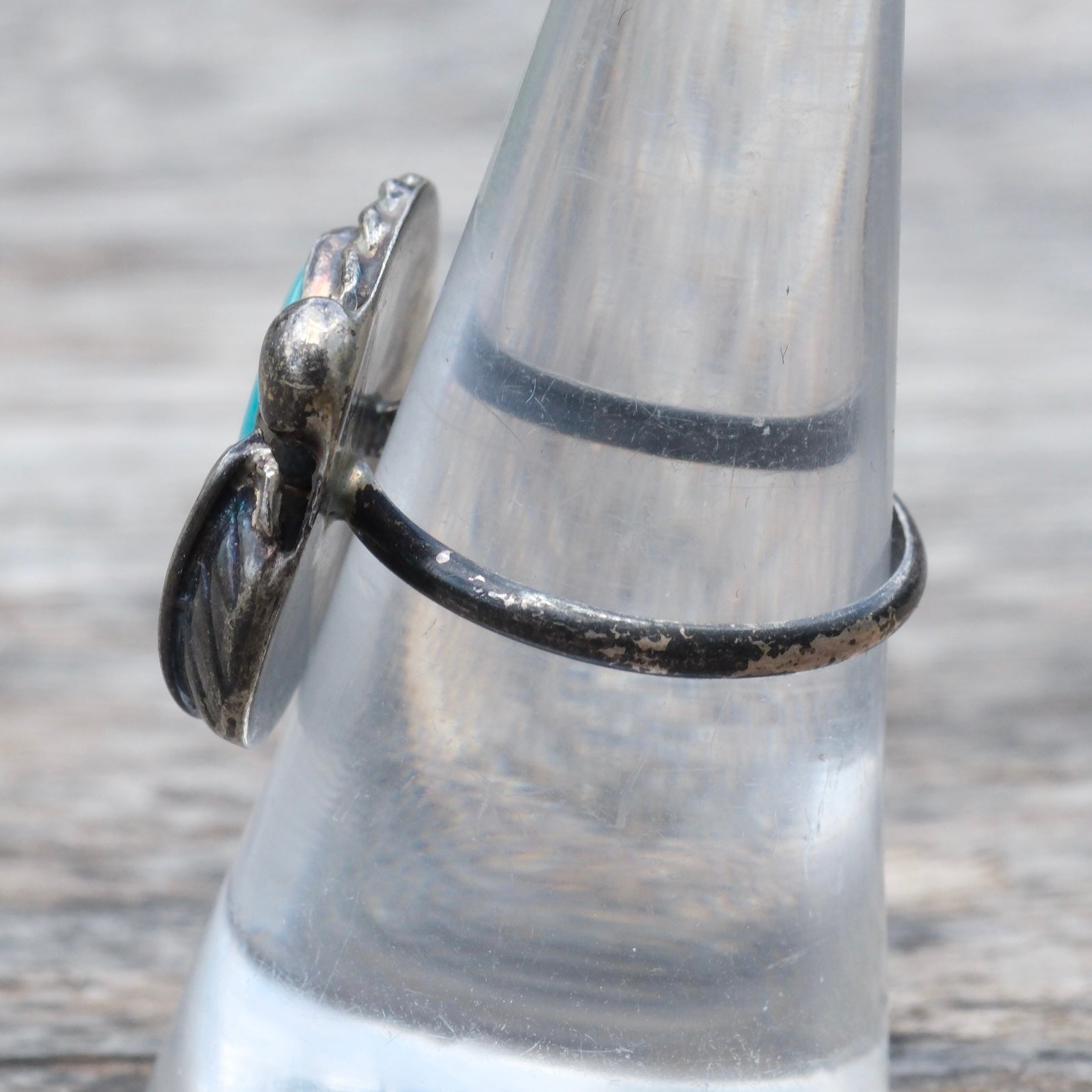 Vintage Sterling Turquoise Feather Ring 7.75